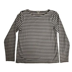 JCrew Striped Boatneck Tee Women M Cream Navy Cotton Top Basic Capsule Wardrobe